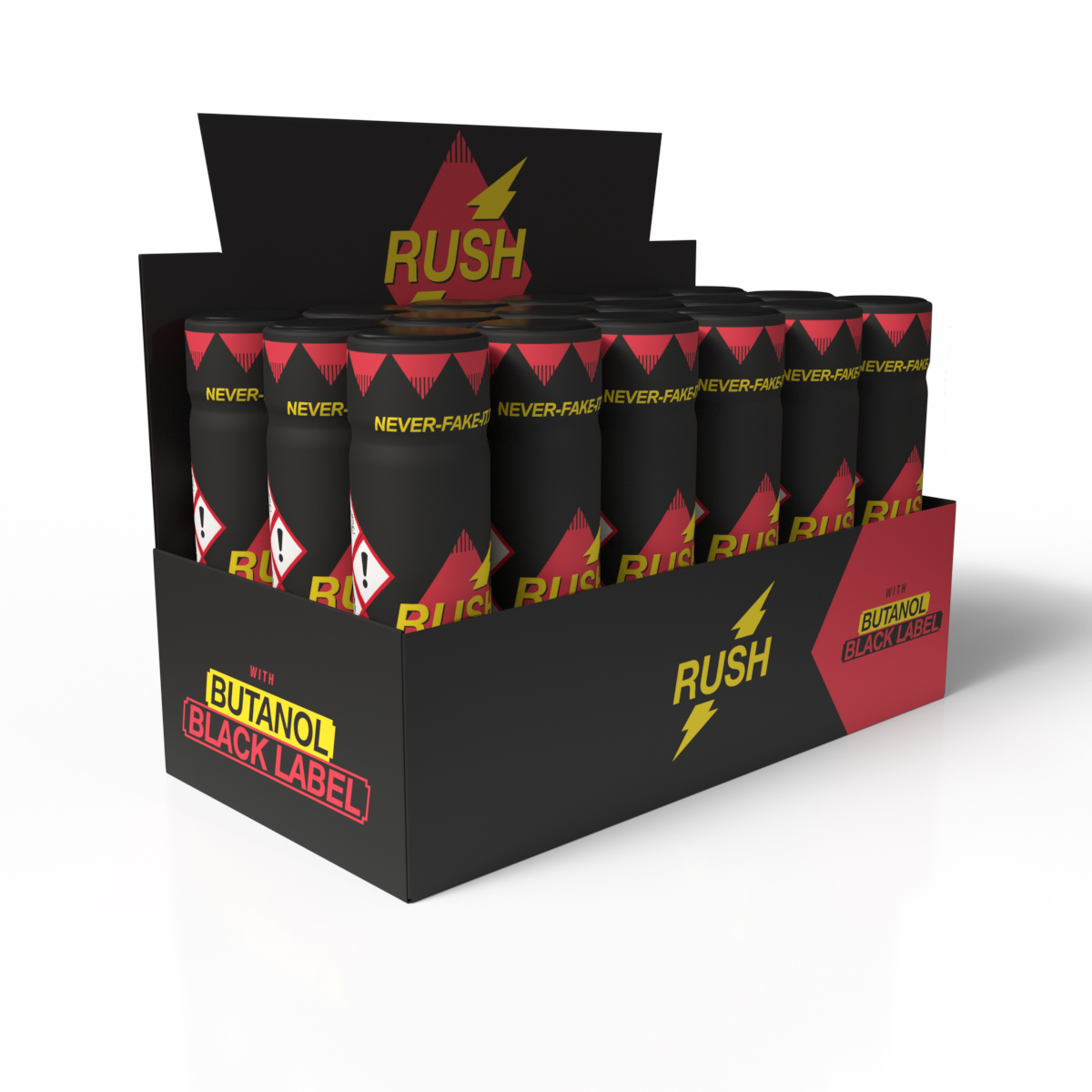 Rush With Butanol Black Label Tall Thekendisplay mit 18 Stück